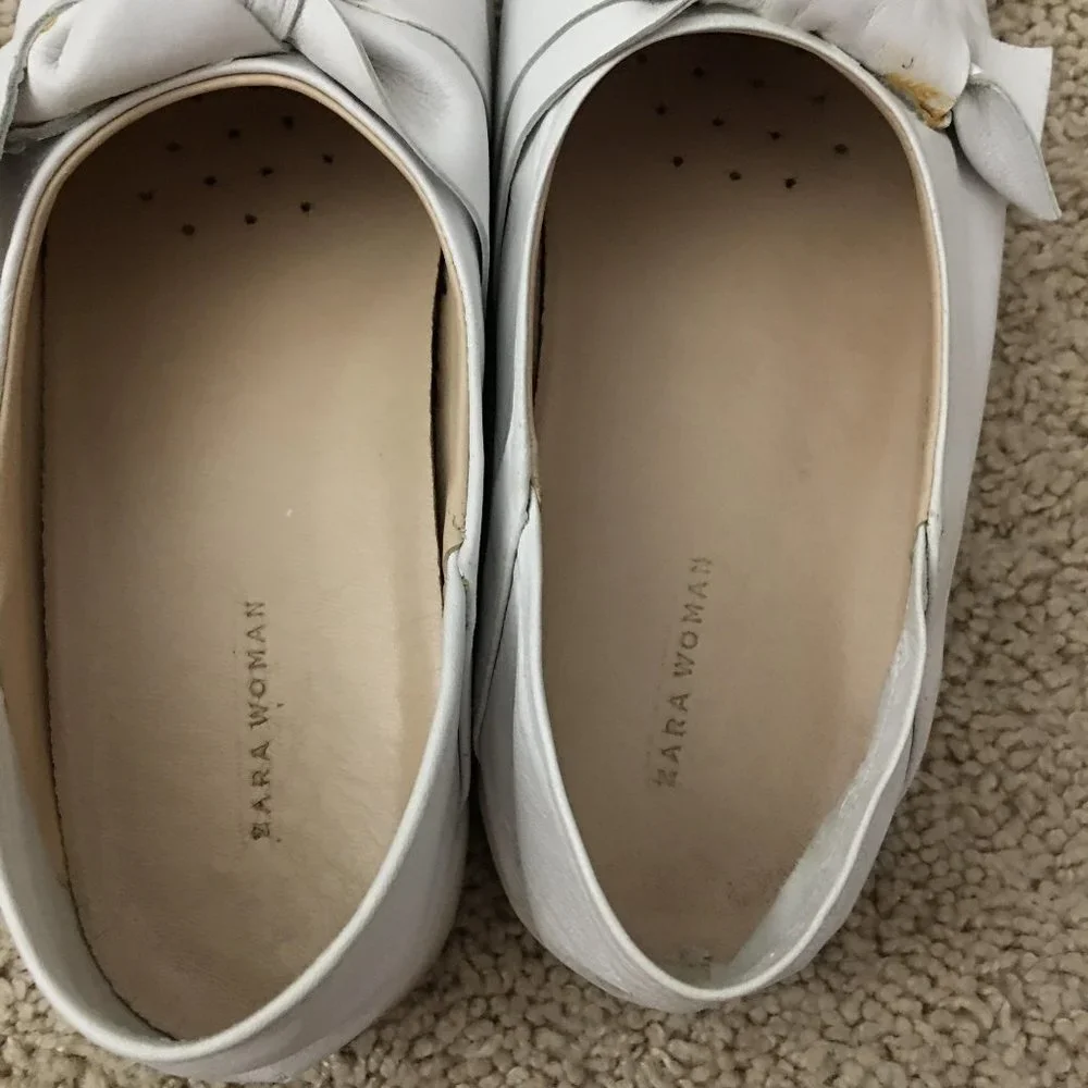 Zara women leather mule plimsolls with bow size 8 ref: 1751/101